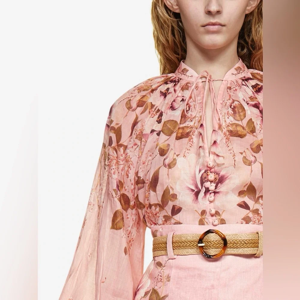 SOLD!! Zimmermann Women's Rosa Floral Tie-Neck Blouse Size 1 US 6-8 New - Picture 3 of 16